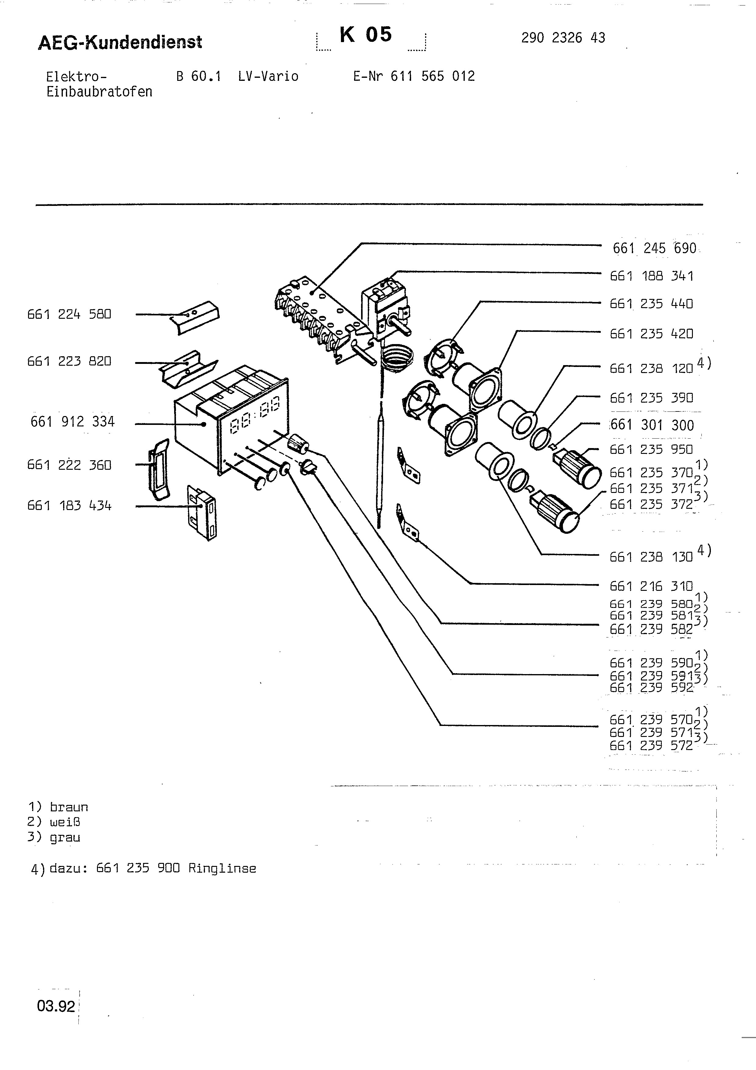 Explosionszeichnung AEG 61156501200 Competence B 601 LV Vario
