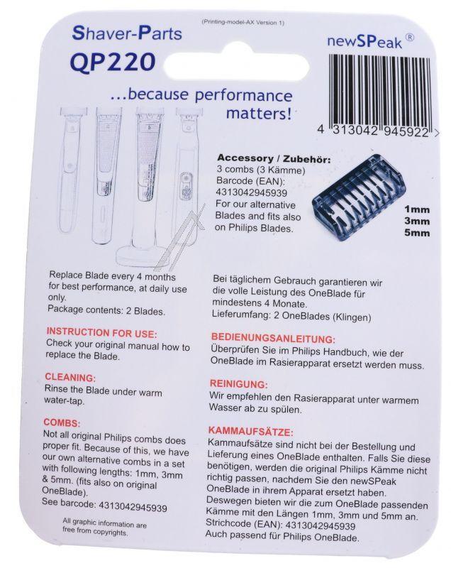 Scherkopf 2er-Set für Rasierer wie Philips OneBlade QP220 QP22050 Ersatzteil