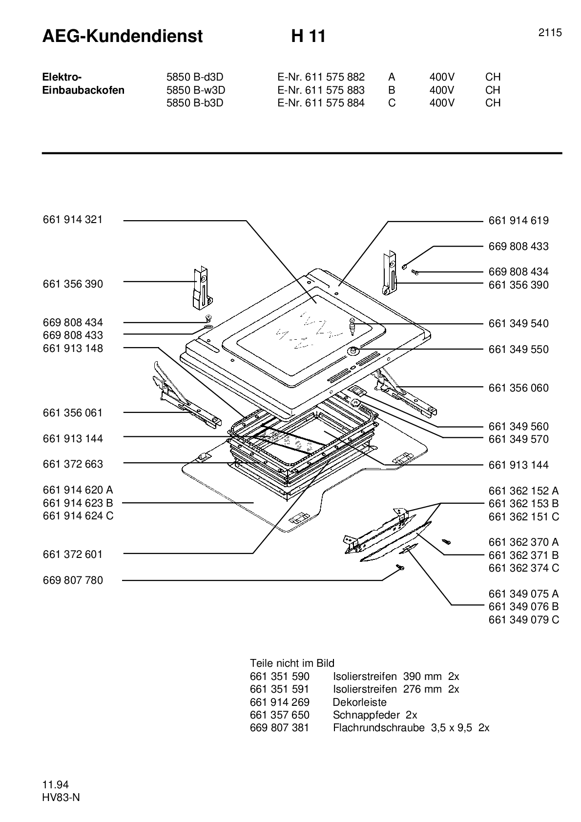 Explosionszeichnung AEG 61157588300 Competence 5850 B W 3 D CH