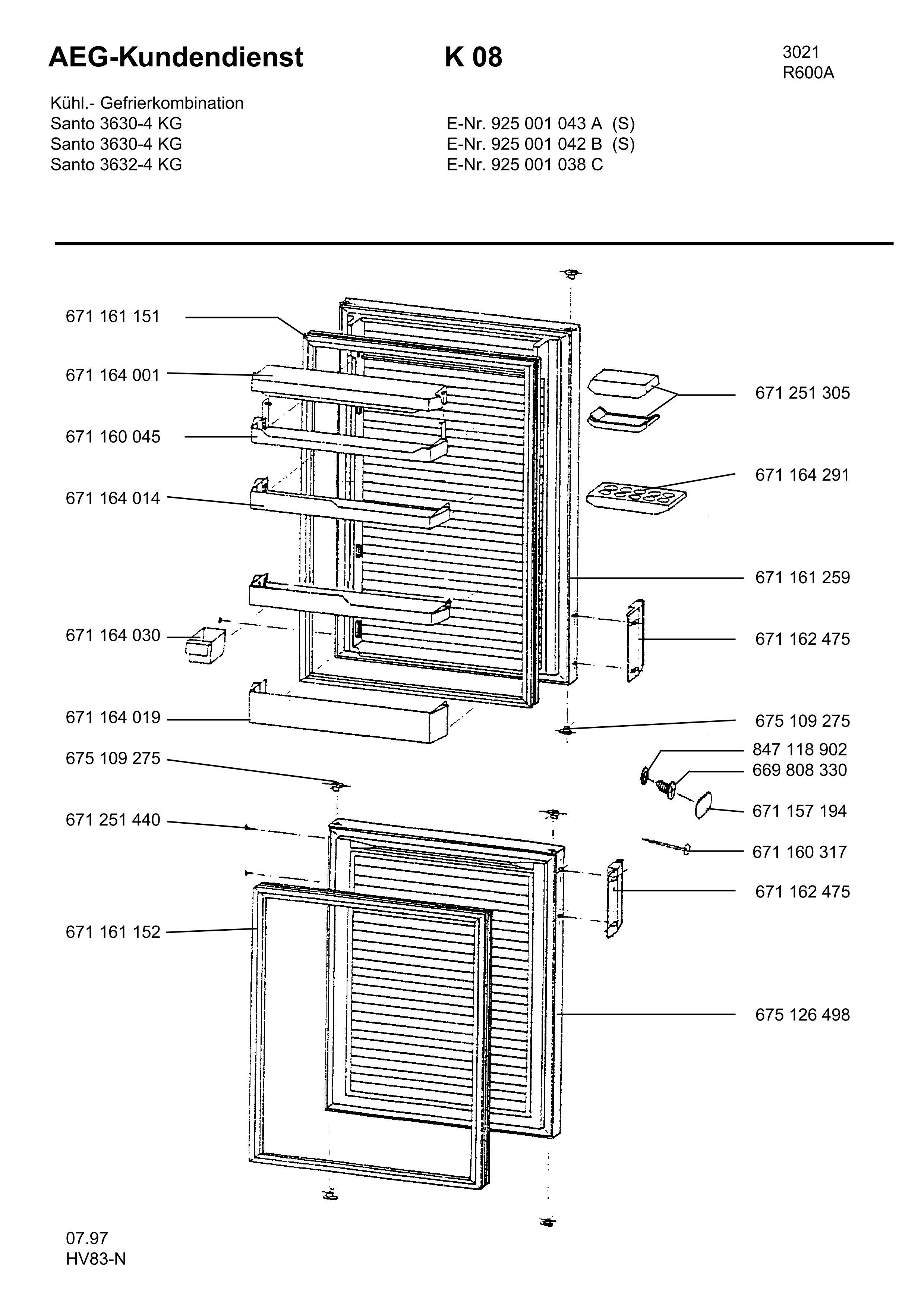 Explosionszeichnung AEG 92500104300 S3630-4 KG