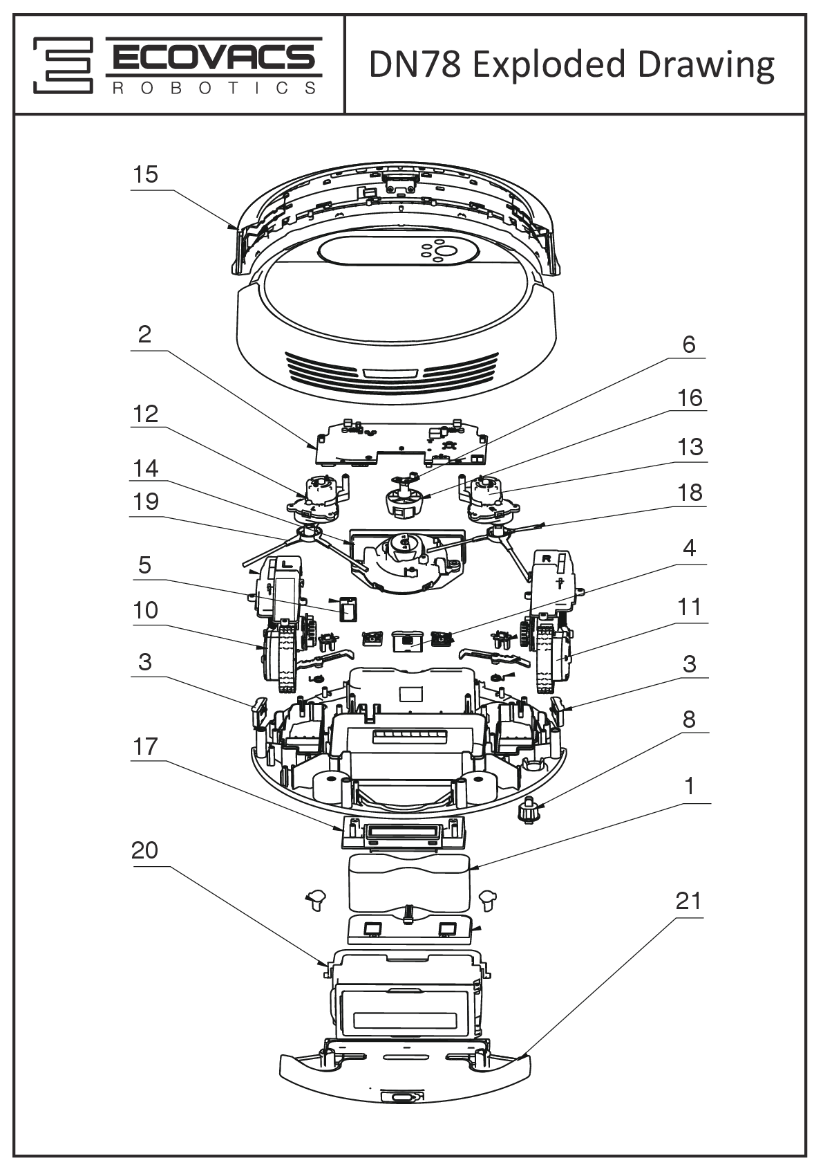 Explosionszeichnung Ecovacs DN78 UK-VERSION DEEBOT N78 UK-Version Explosionszeichnung Ecovacs DN78 UK-VERSION DEEBOT N78 UK-Version