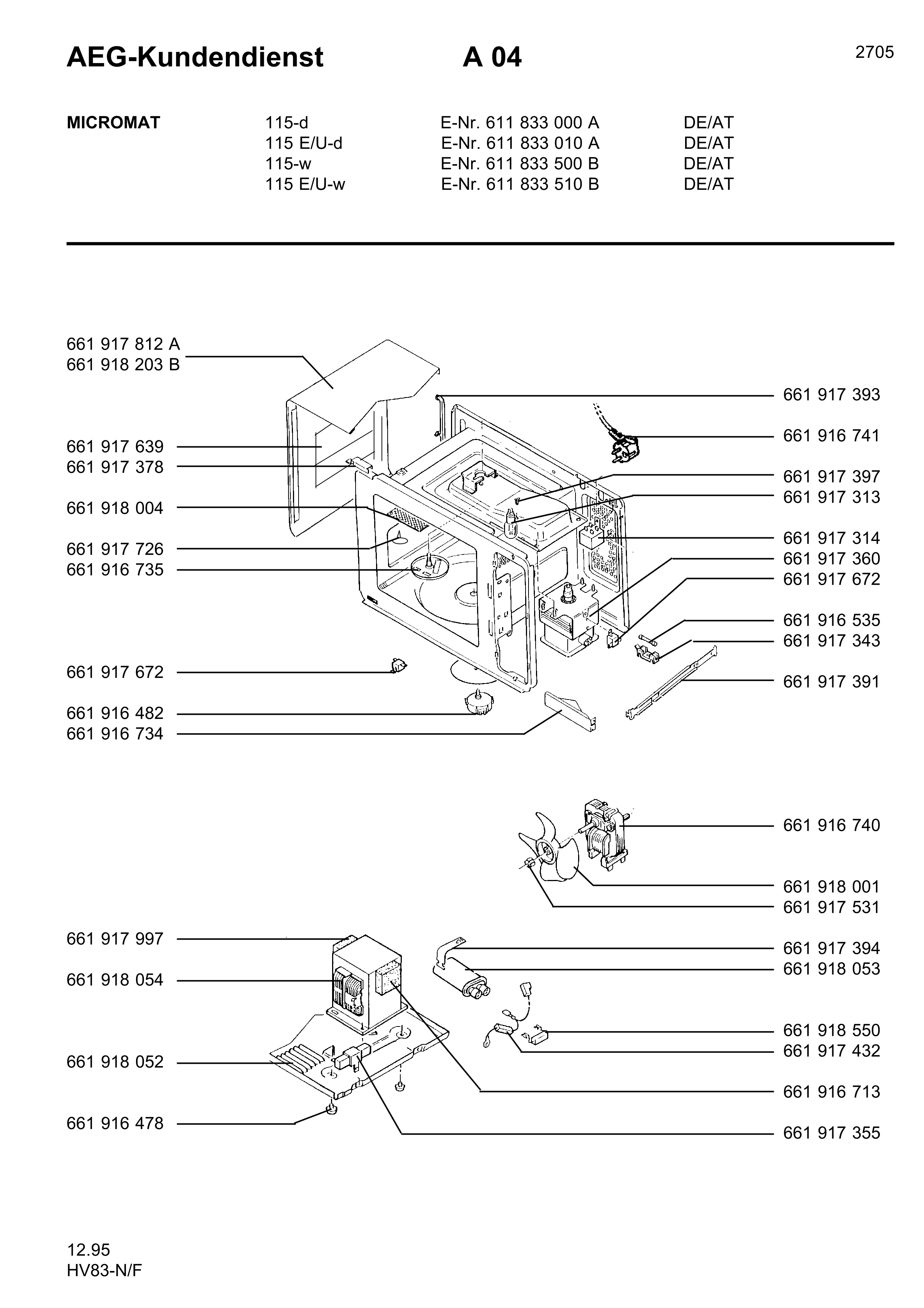 Explosionszeichnung AEG 61183351000 Micromat 115 E U W Explosionszeichnung AEG 61183351000 Micromat 115 E U W