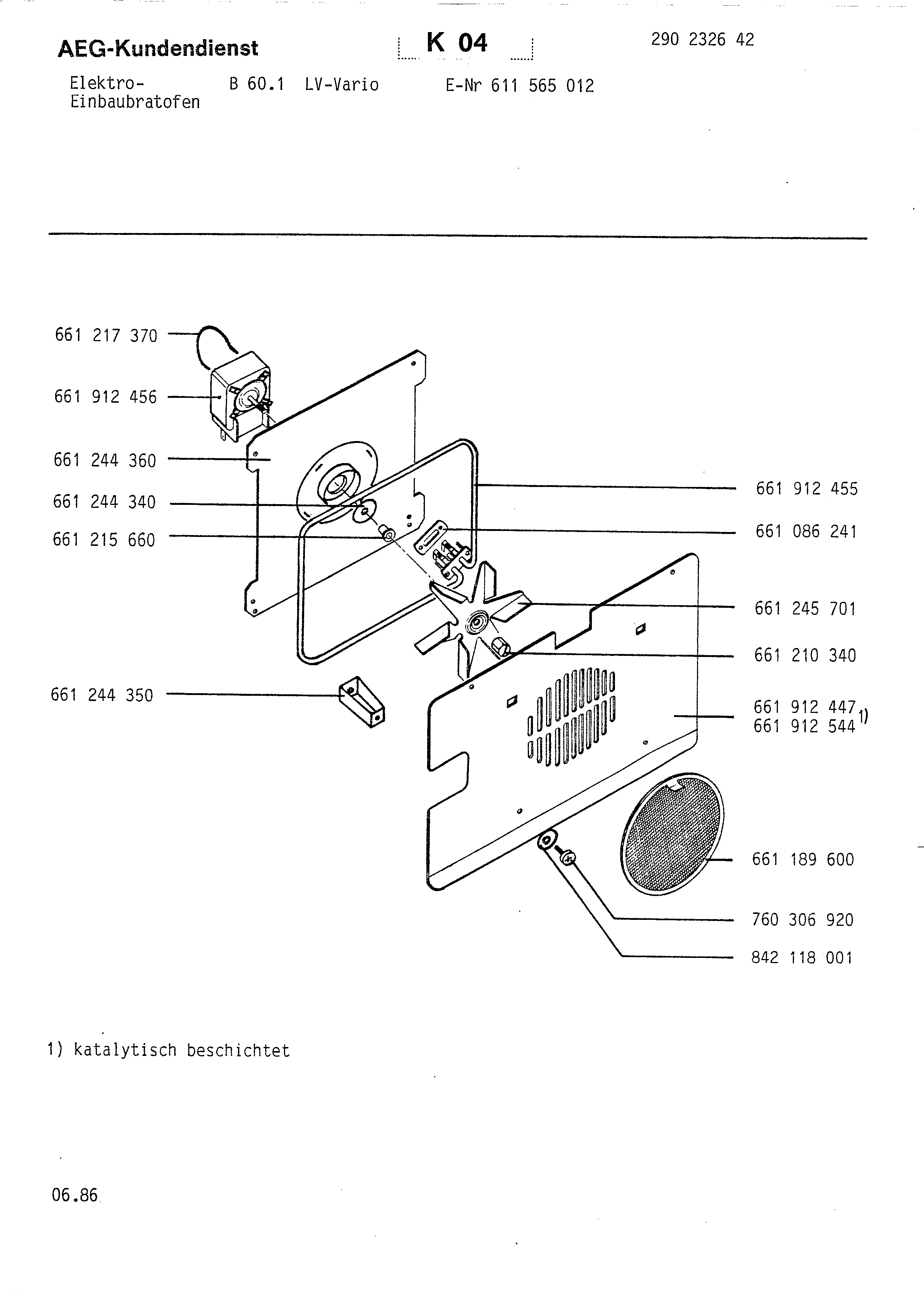 Explosionszeichnung AEG 61156501200 Competence B 601 LV Vario