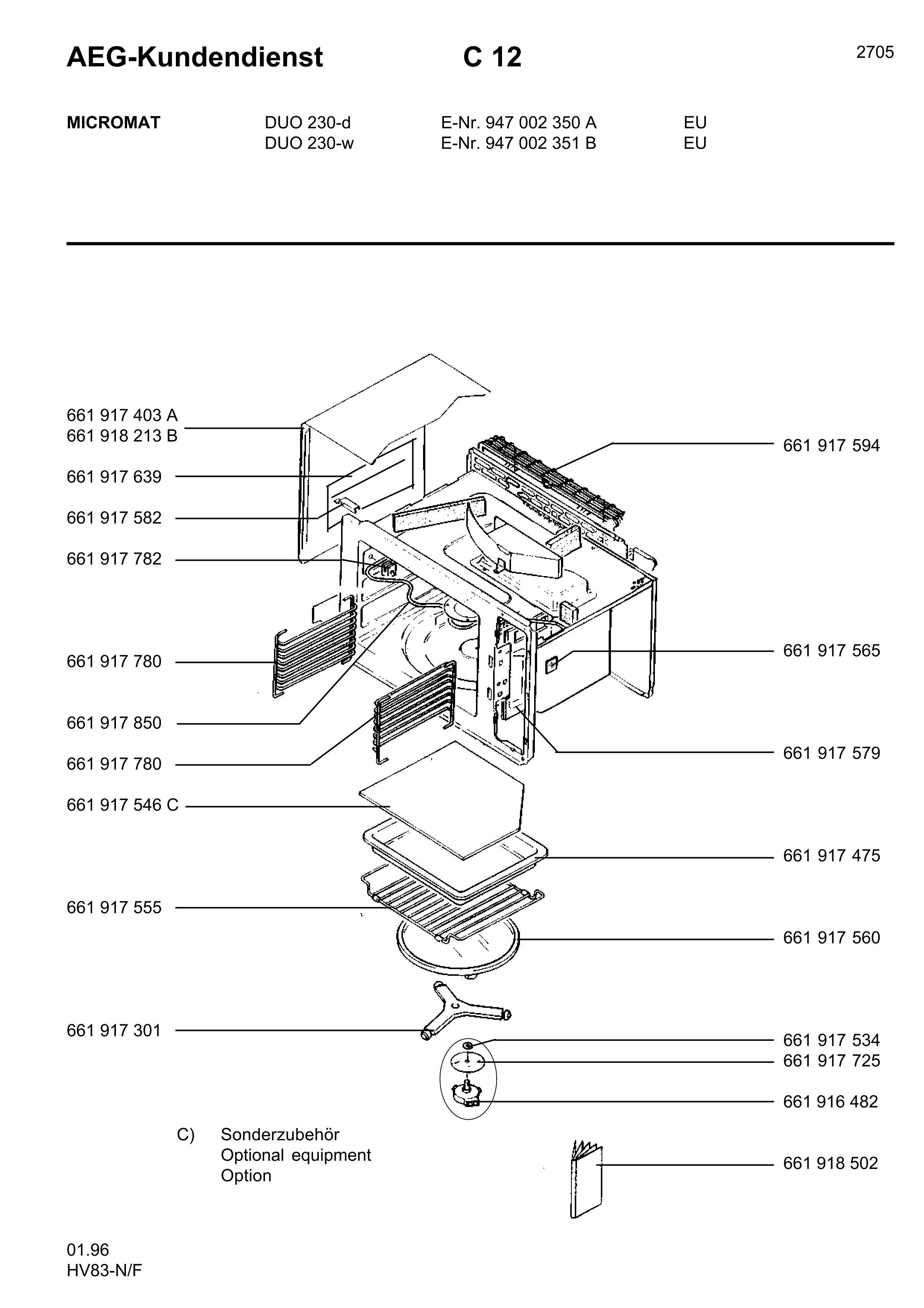 Explosionszeichnung AEG 94700235000 Micromat Duo 230 D Euro