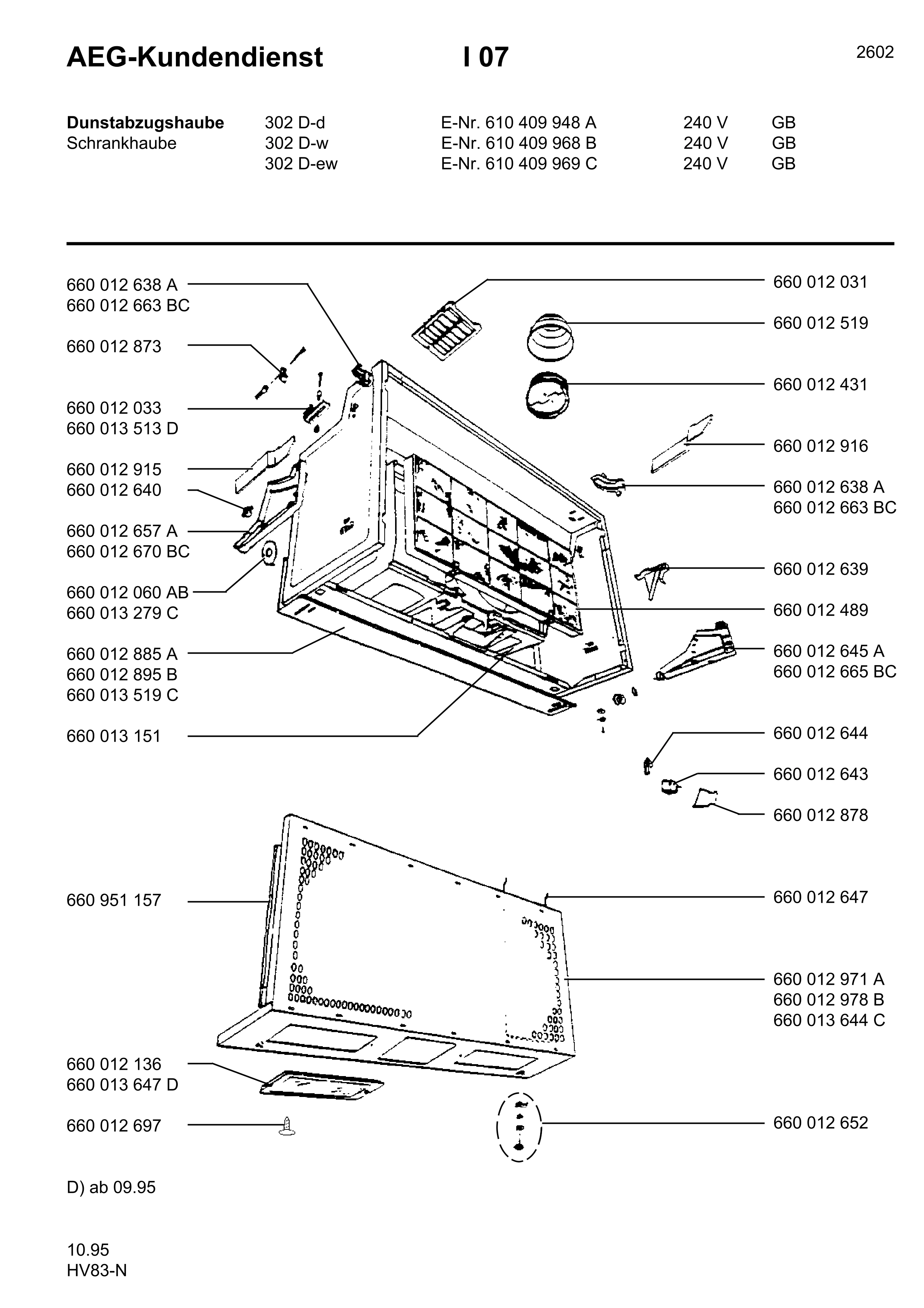 Explosionszeichnung AEG 61040996800 302 D-W/GB