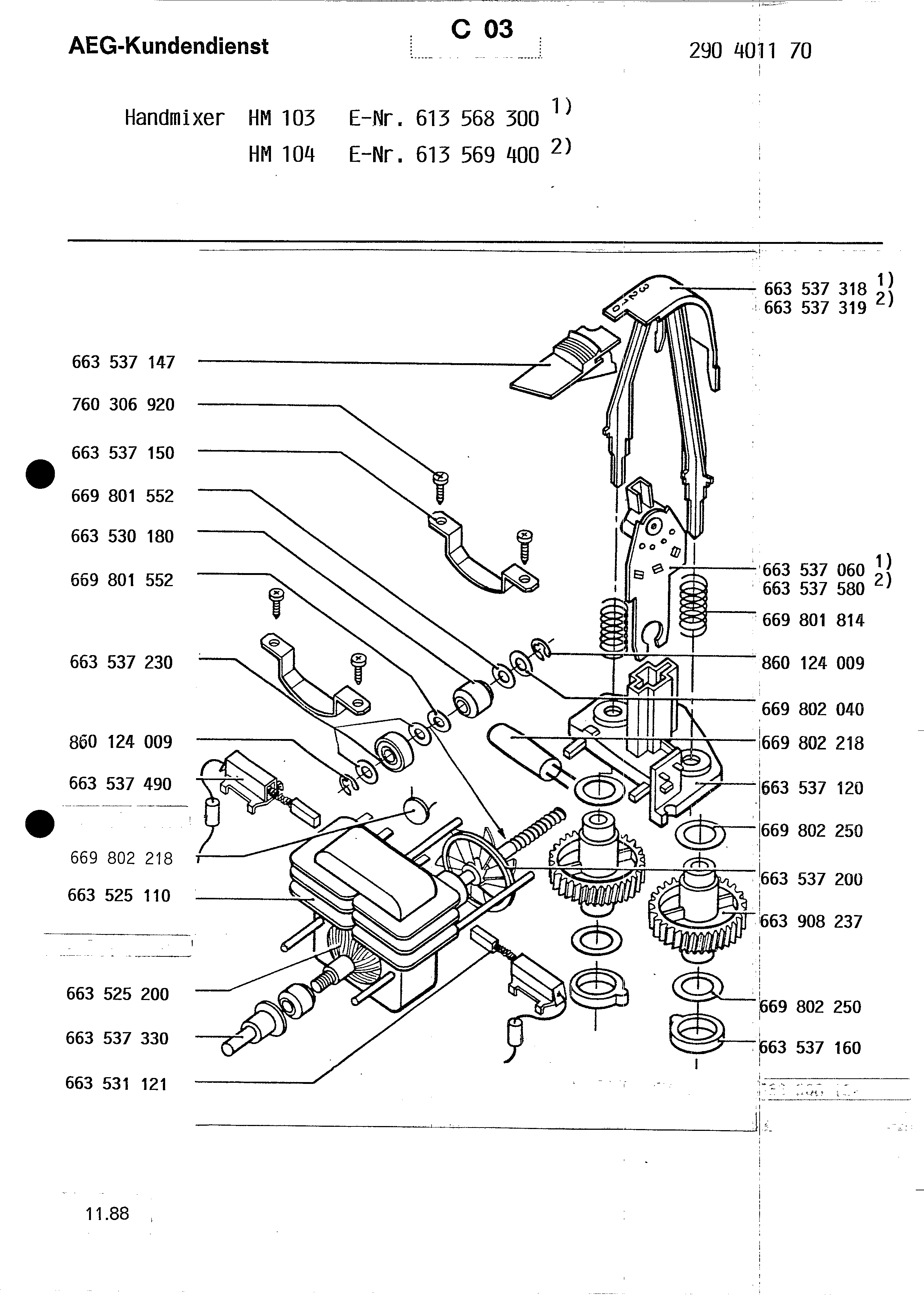 Explosionszeichnung AEG 61356940000 HANDMIXER HM 104