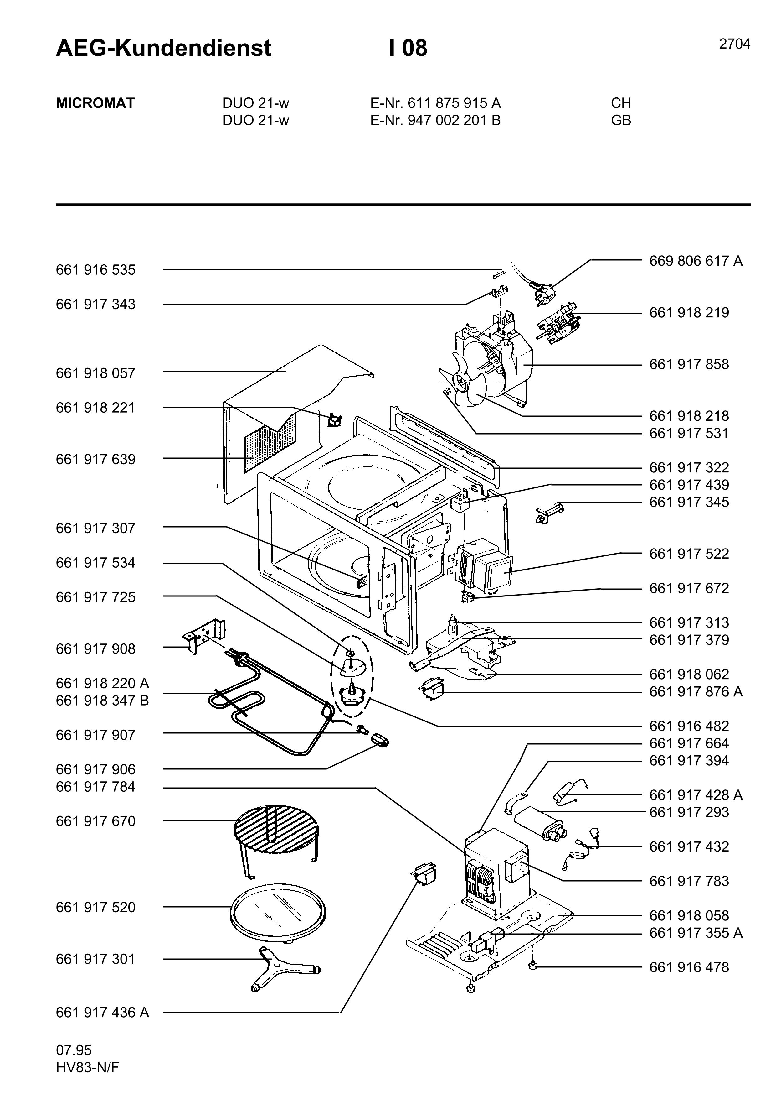 Explosionszeichnung AEG 94700220100 Micromat Duo 21 W GB