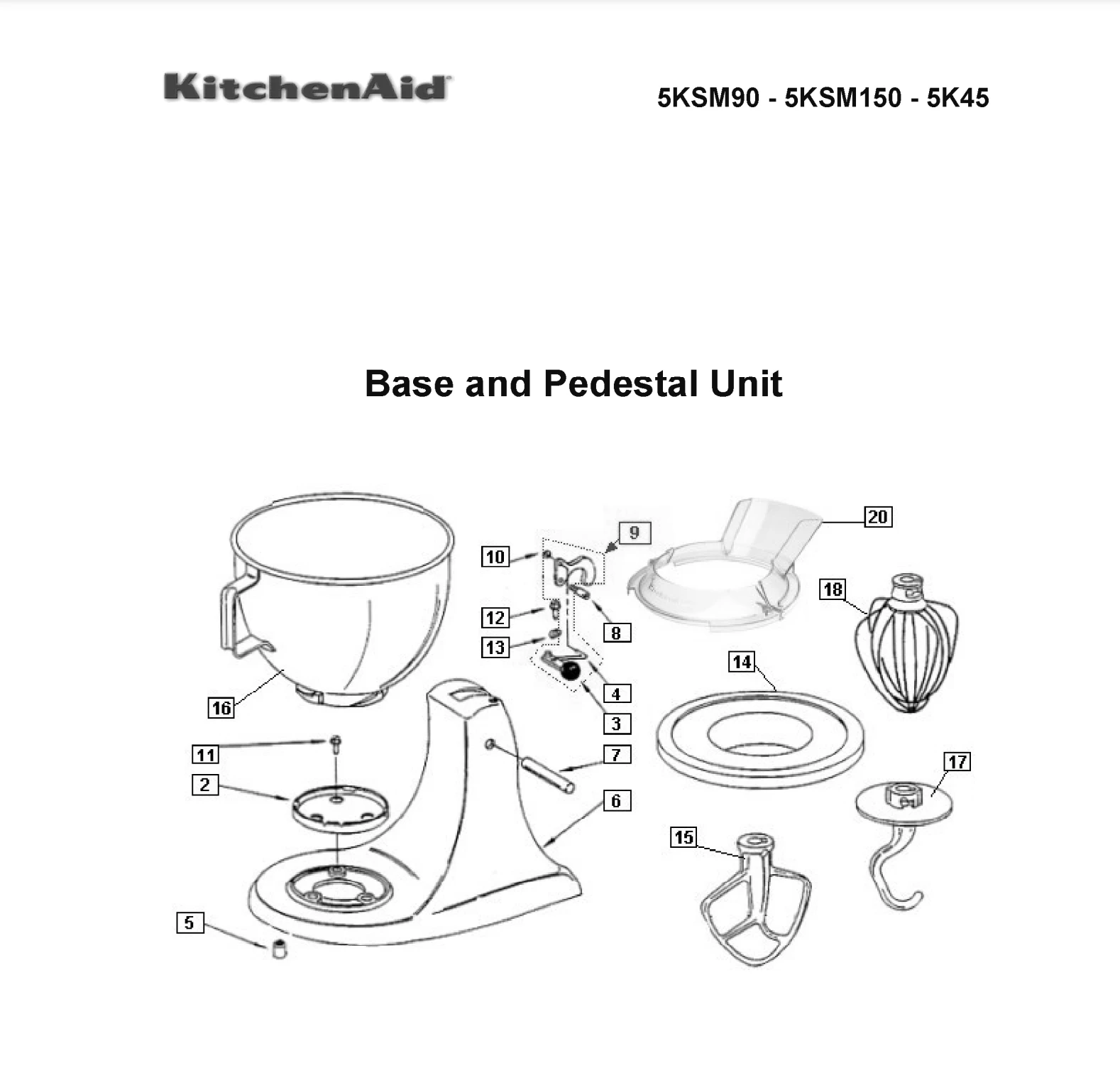 Explosionszeichnung Kitchenaid 5KSM150PS Artisan