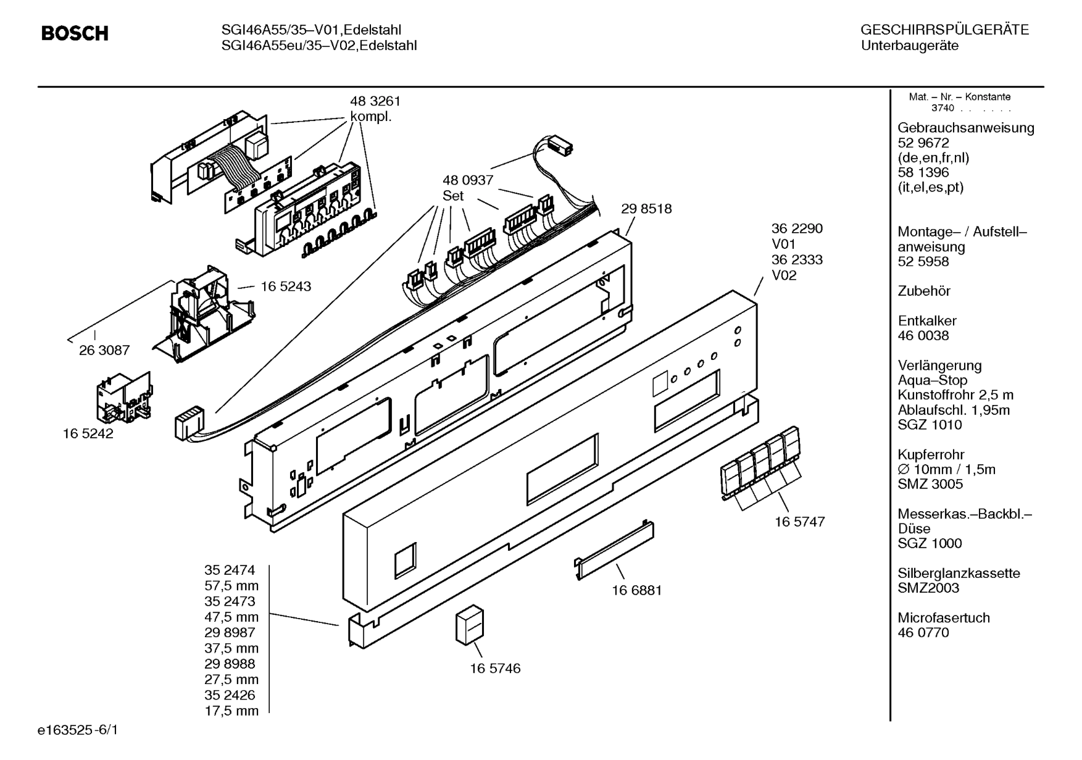 Explosionszeichnung Bosch SGI46A55/35 Silence comfort