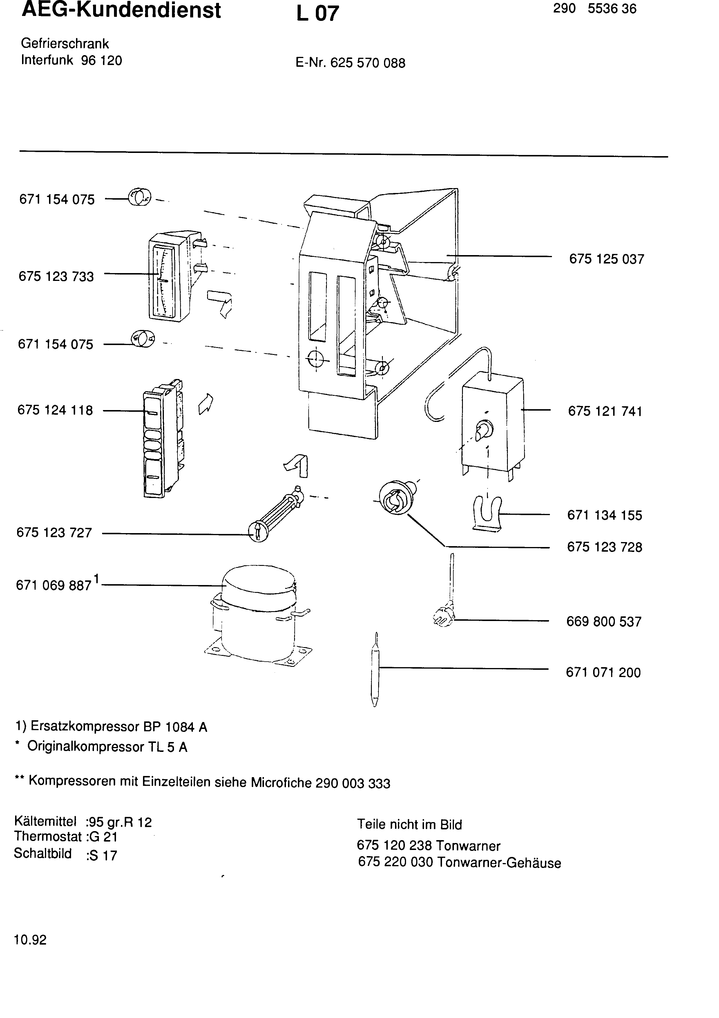 Explosionszeichnung AEG 62557008800 ARC96120