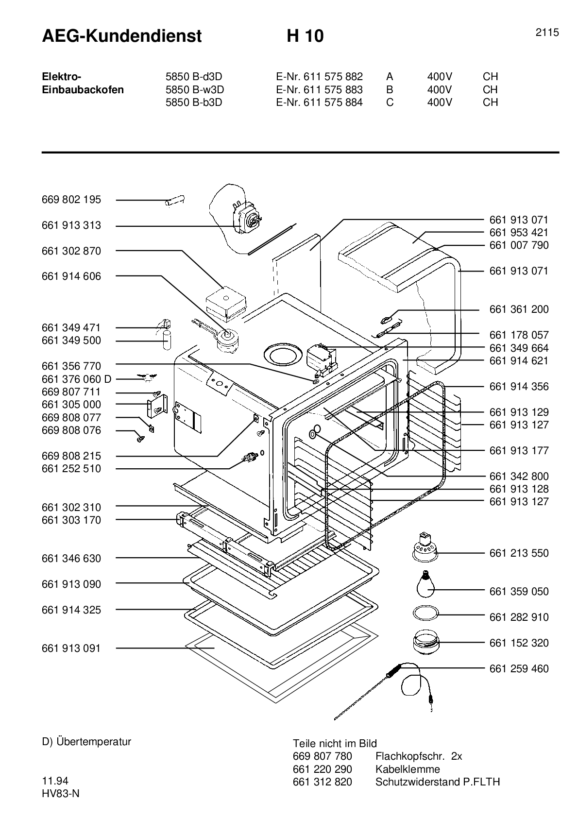 Explosionszeichnung AEG 61157588300 Competence 5850 B W 3 D CH
