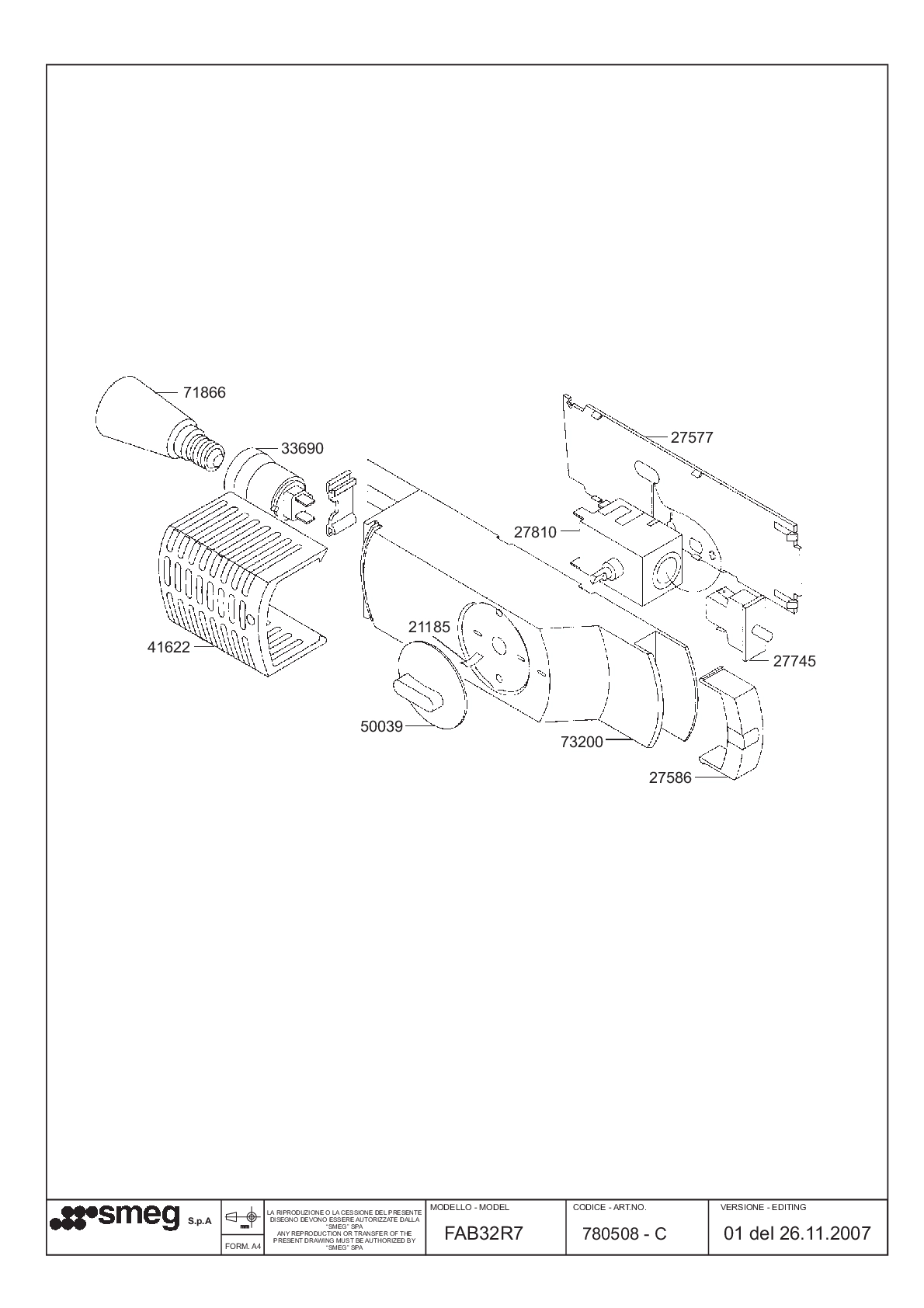 Explosionszeichnung Smeg 780531 FAB32R7 Explosionszeichnung Smeg 780531 FAB32R7