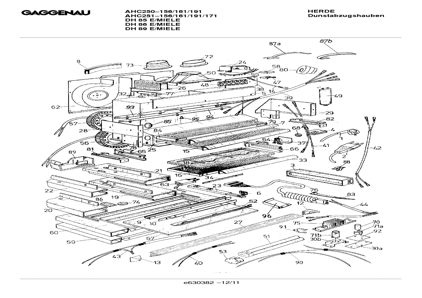 Explosionszeichnung Gaggenau DH251161(00) DH 86 E/MIELE Explosionszeichnung Gaggenau DH251161(00) DH 86 E/MIELE