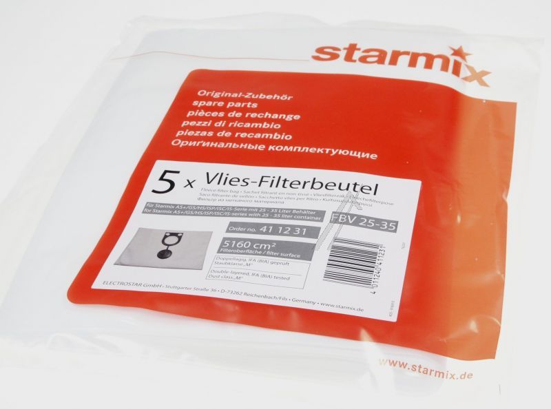 Starmix 411231 Staubsaugerbeutel - Fbv2535 vliesfilterbeutel fbv 32/35 -5pack
