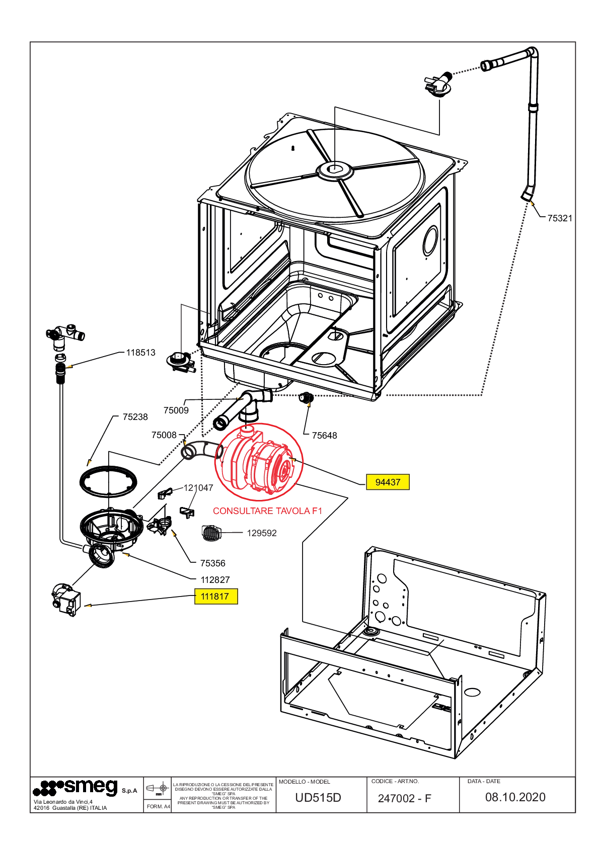 Explosionszeichnung Smeg UD515D UD515D Explosionszeichnung Smeg UD515D UD515D