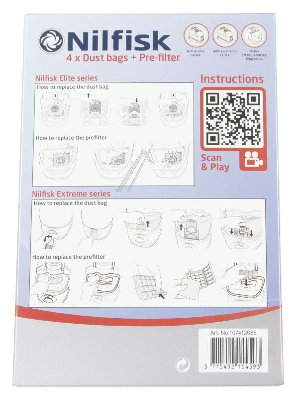 Nilfisk 107412688 Staubsaugerbeutel - Staubbeutel 4 stück hygiene extreme passend für elite king