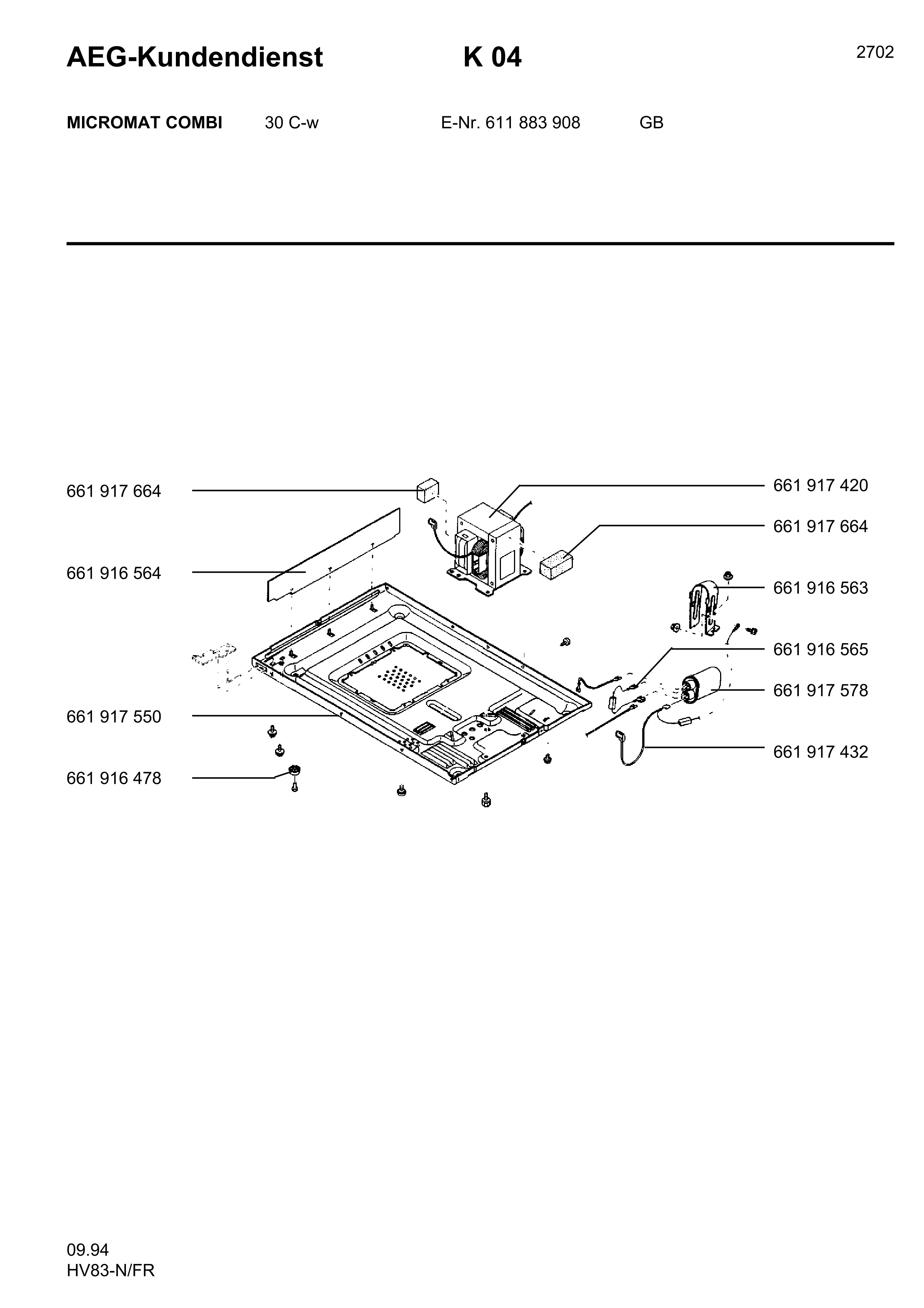 Explosionszeichnung AEG 61188390800 Micromat Combi 30 C W GB Explosionszeichnung AEG 61188390800 Micromat Combi 30 C W GB