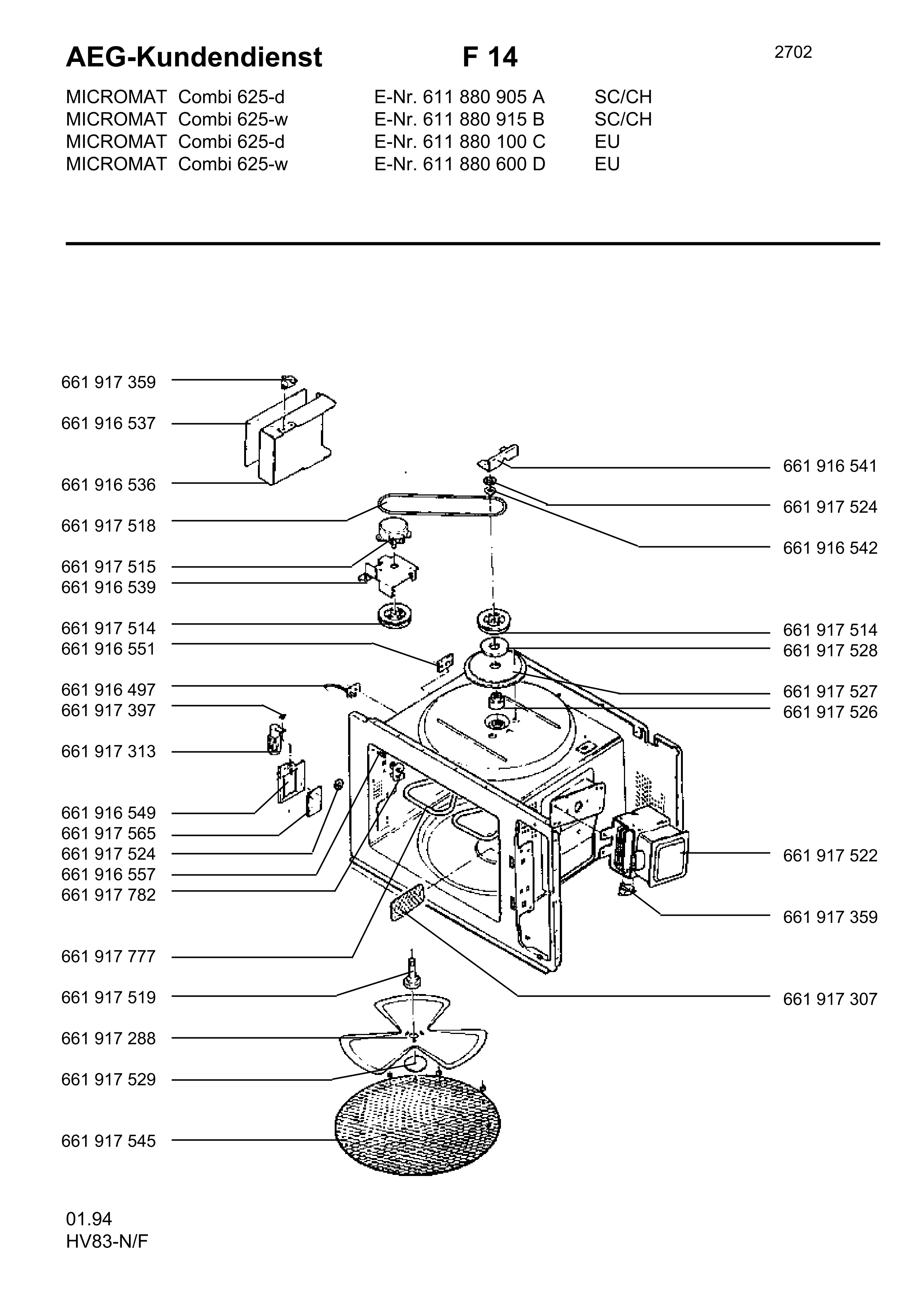 Explosionszeichnung AEG 61188090500 Micromat Combi 625 D SK/CH Explosionszeichnung AEG 61188090500 Micromat Combi 625 D SK/CH