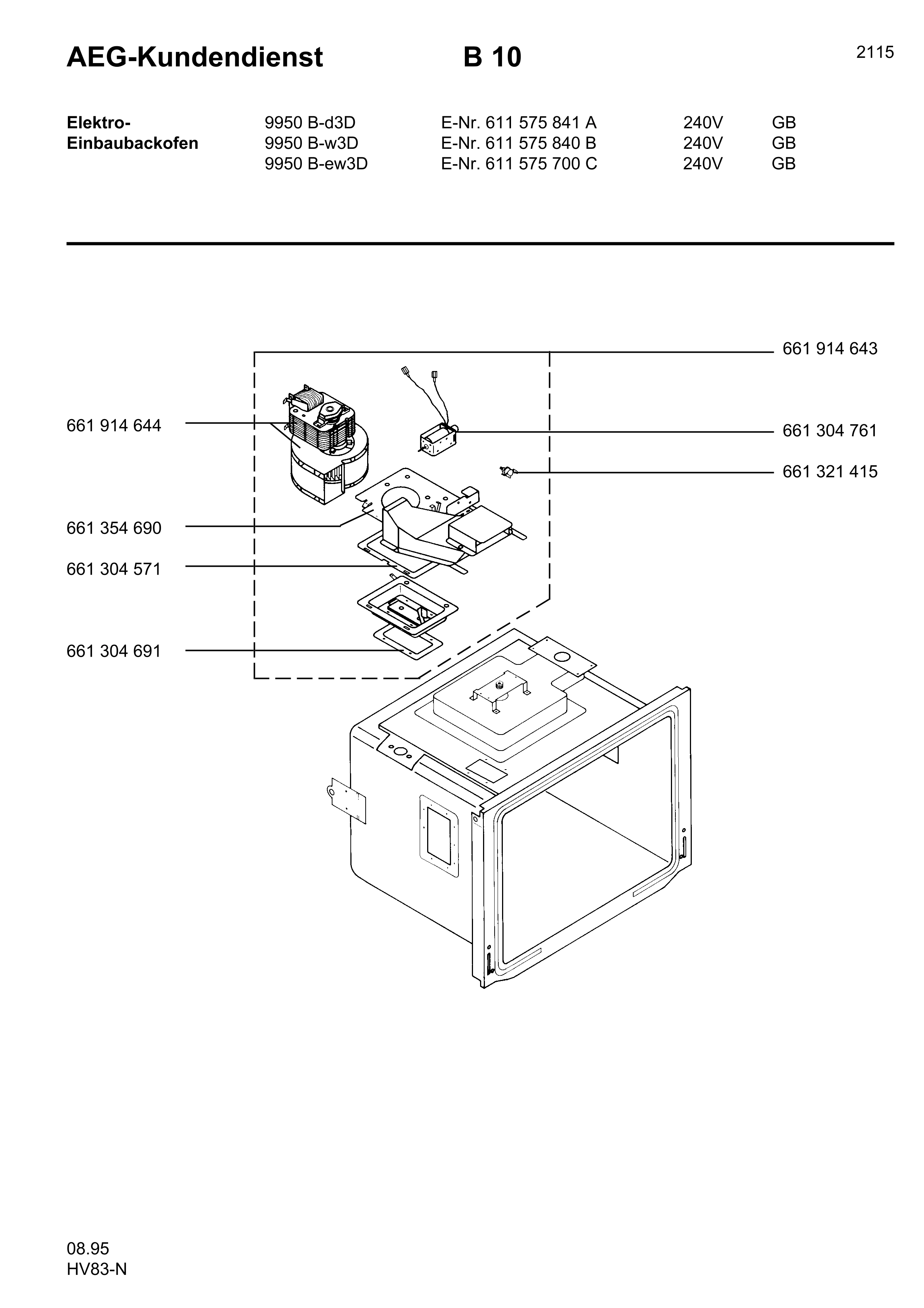 Explosionszeichnung AEG 61157584100 Competence 9950 B D 3 D GB