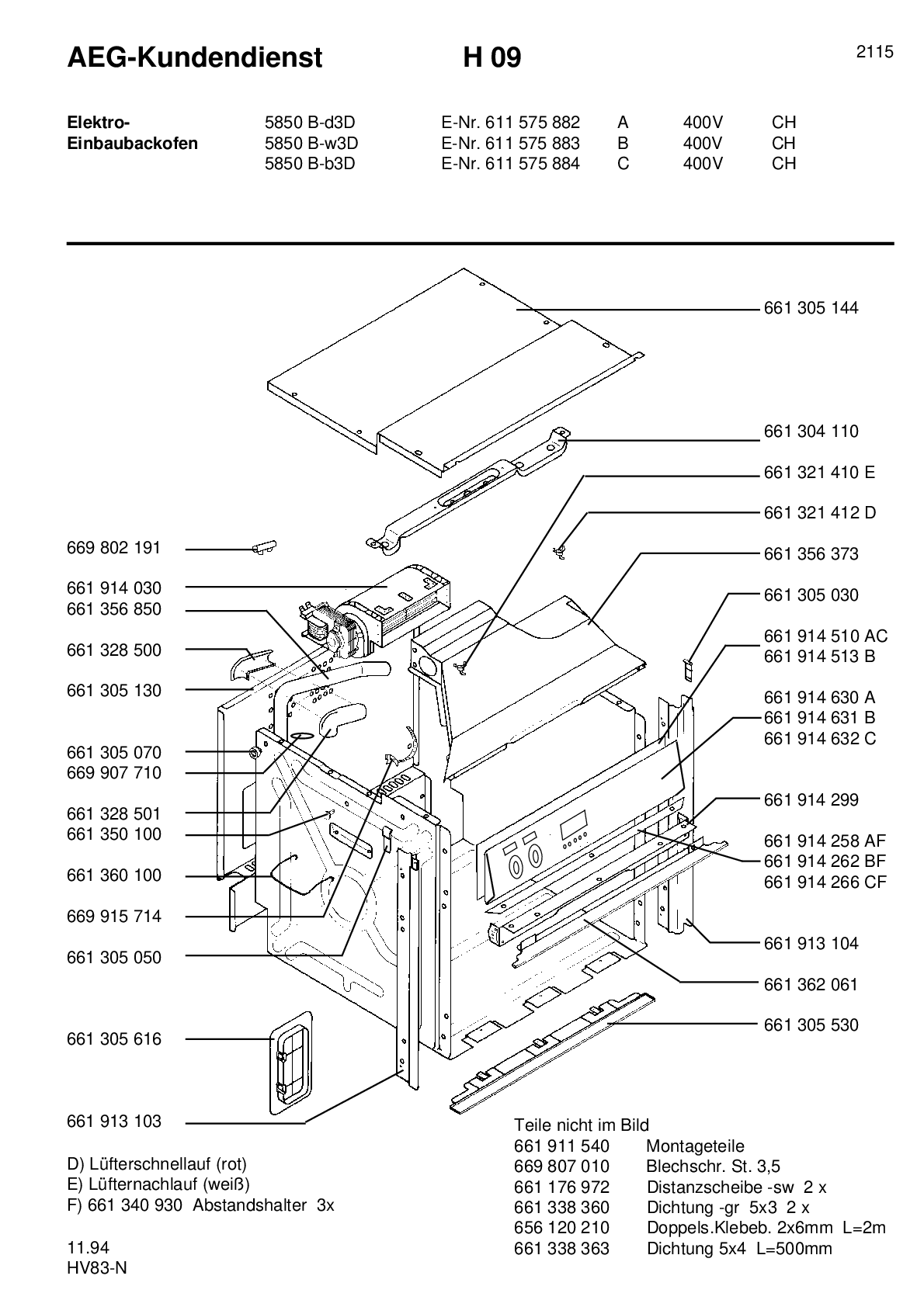 Explosionszeichnung AEG 61157588300 Competence 5850 B W 3 D CH