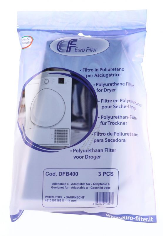 Eurofilter 481010716911 Schaumstofffilter - Filter (3 stck.) alternativ für whirlpool