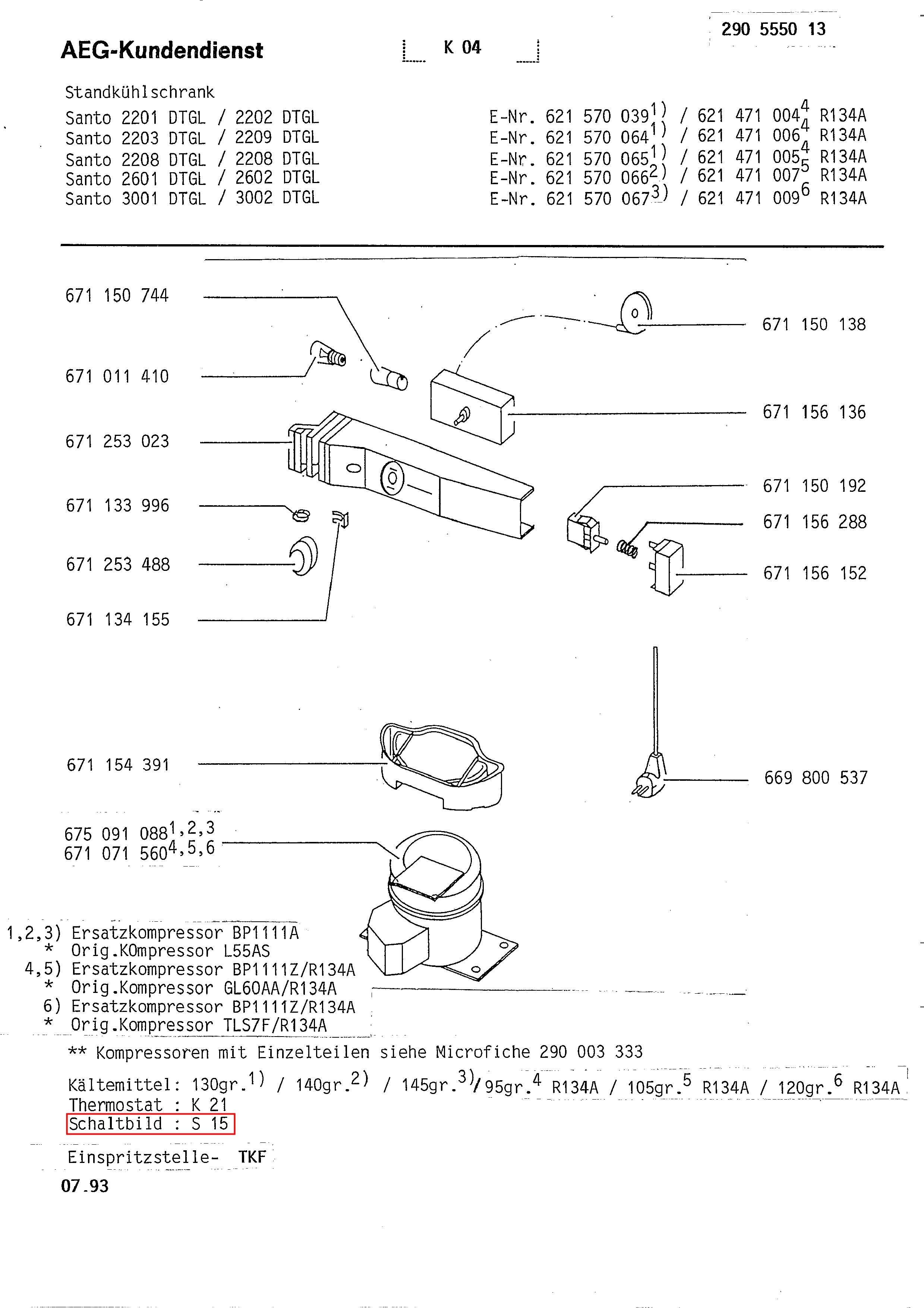 Explosionszeichnung AEG 62157003900 S2201 DT