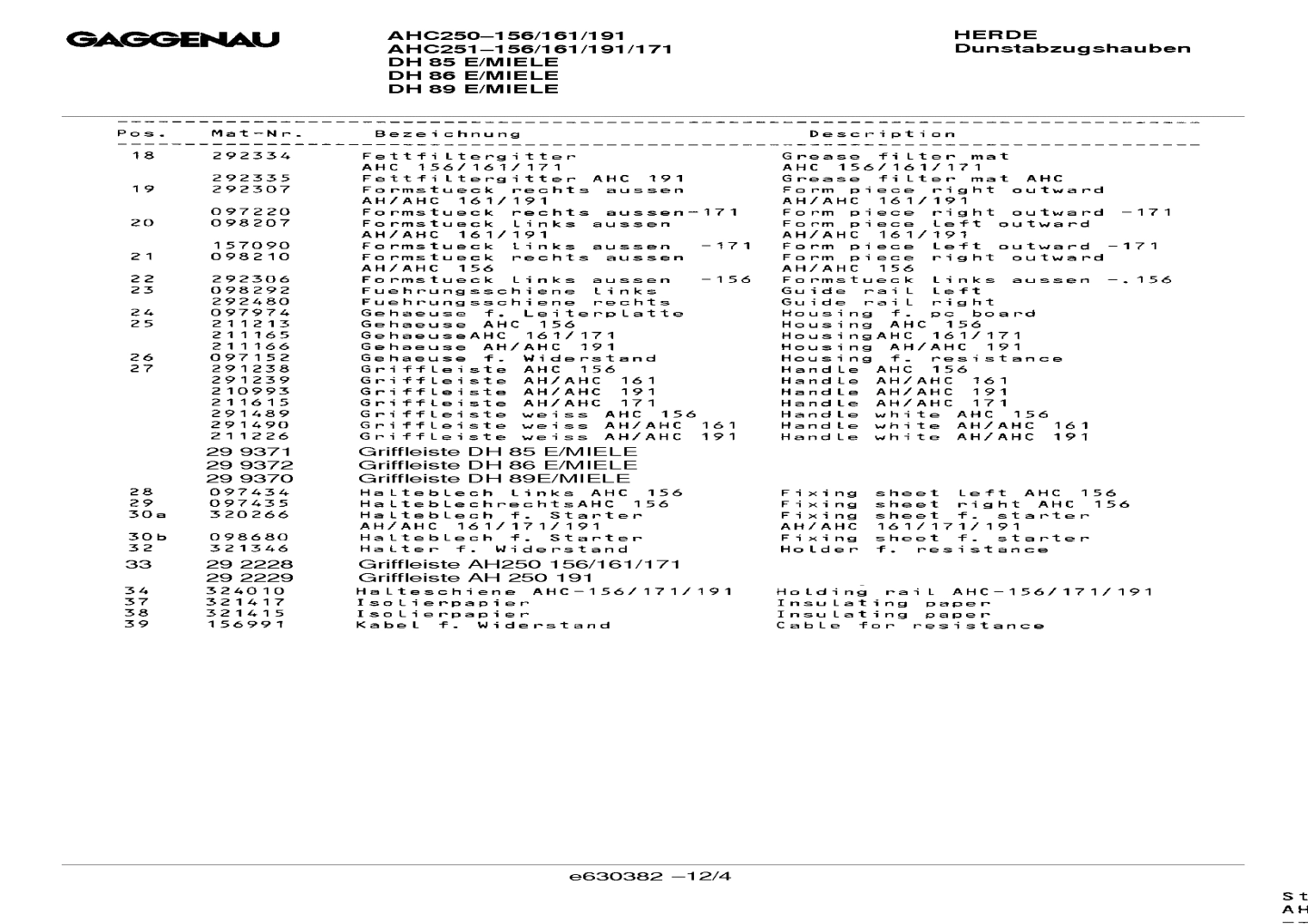 Explosionszeichnung Gaggenau DH251161(00) DH 86 E/MIELE Explosionszeichnung Gaggenau DH251161(00) DH 86 E/MIELE
