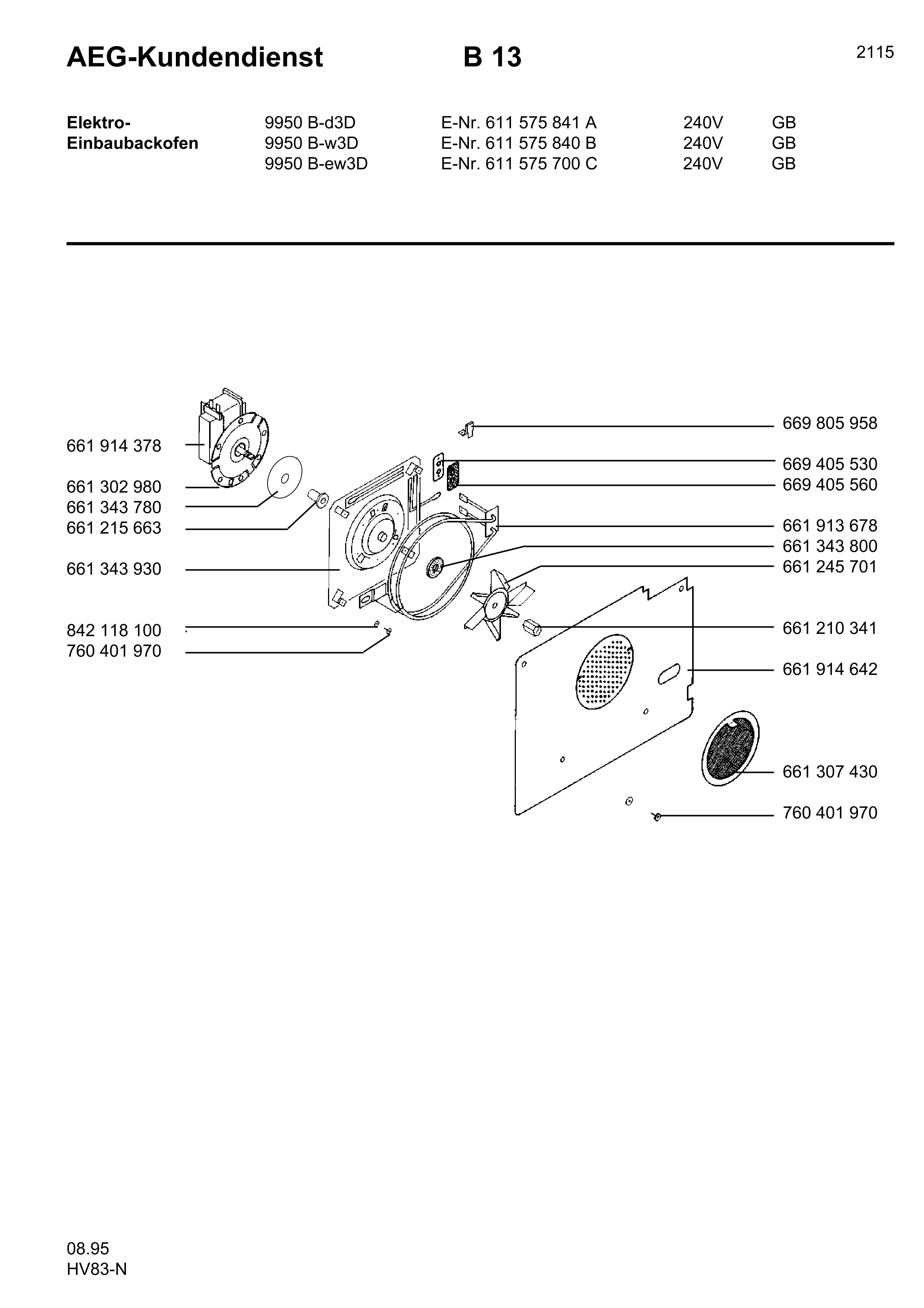 Explosionszeichnung AEG 61157584100 Competence 9950 B D 3 D GB