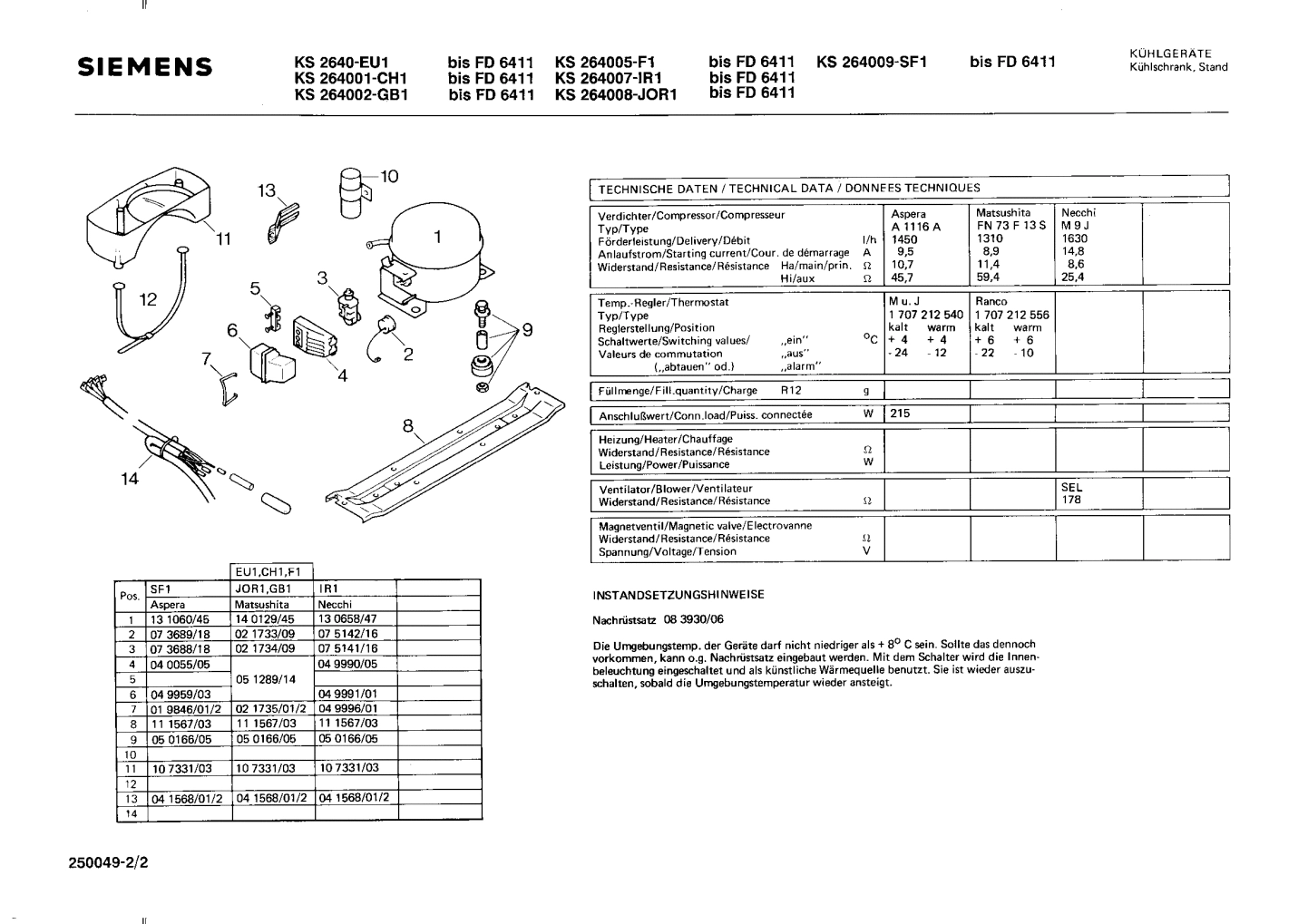 Explosionszeichnung Siemens KS264005(00) KS2640 Explosionszeichnung Siemens KS264005(00) KS2640