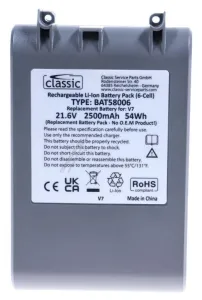 Dyson V7 Akku für Staubsauger Akku 21,6v-2500mah BAT58006 Ersatzteil